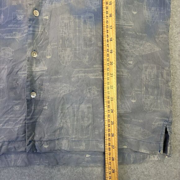 Brooks Brothers 100% Silk Blueprint Print Button Up Shirt Mens Large - Picture 3 of 6